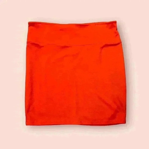 Xhilaration Stretch Zipper Back High Waist Bold Coral Bodycon Mini Skirt - Picture 5 of 7